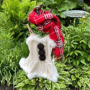 Kids Cream and Black Dress with Red Plaid Scarf